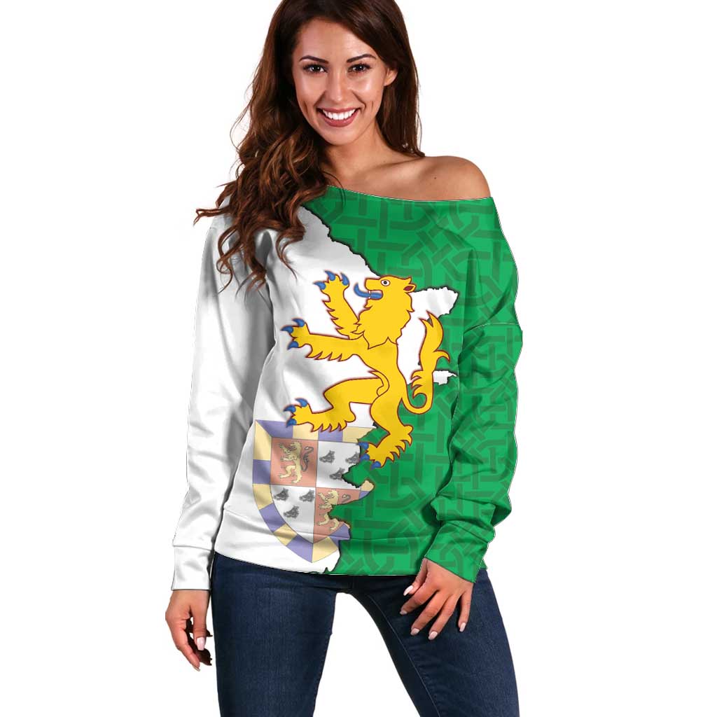 Radnorshire Wales Off Shoulder Sweater Map and Emblem Celtic Style - Wonder Print Shop