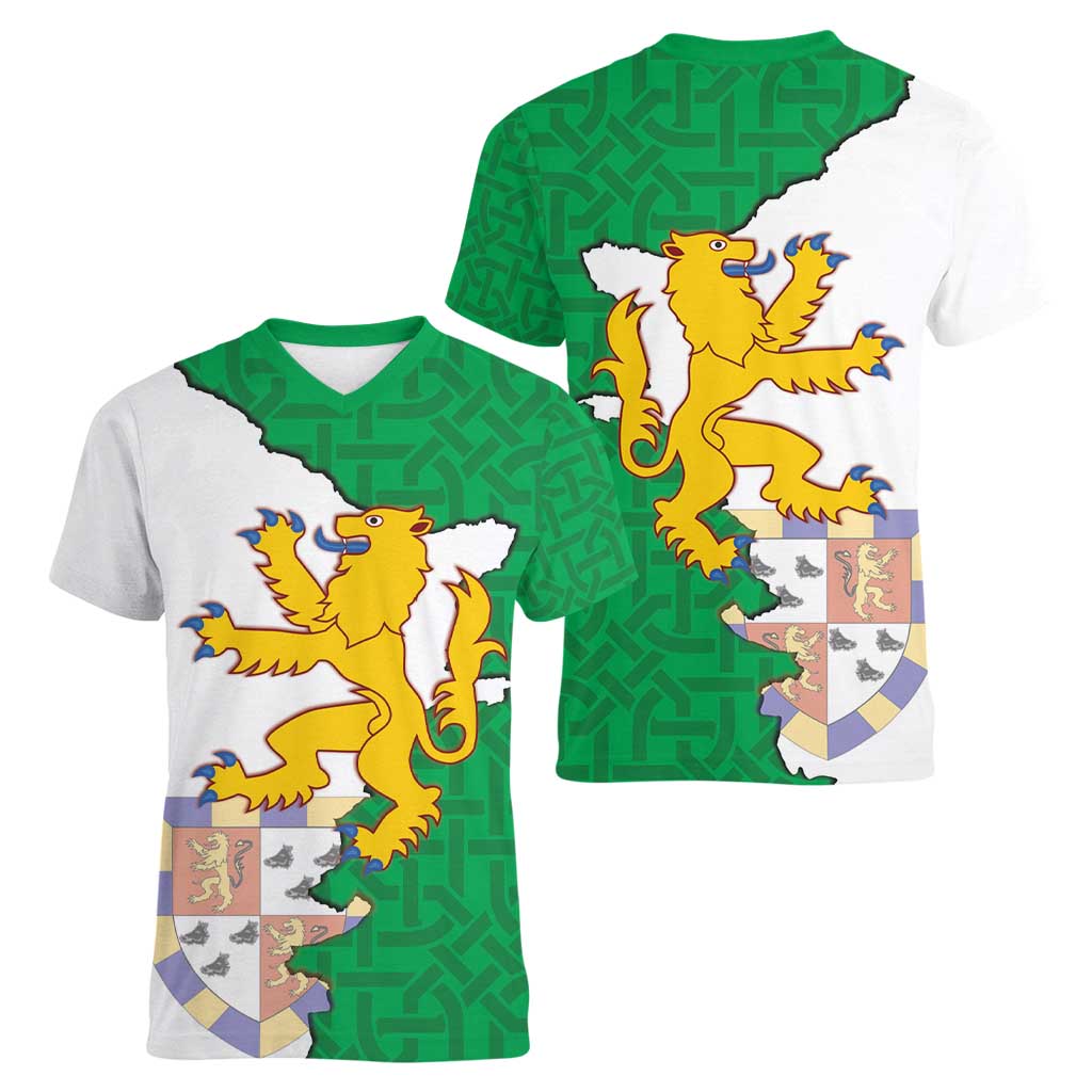 Radnorshire Wales Women V-Neck T-Shirt Map and Emblem Celtic Style - Wonder Print Shop