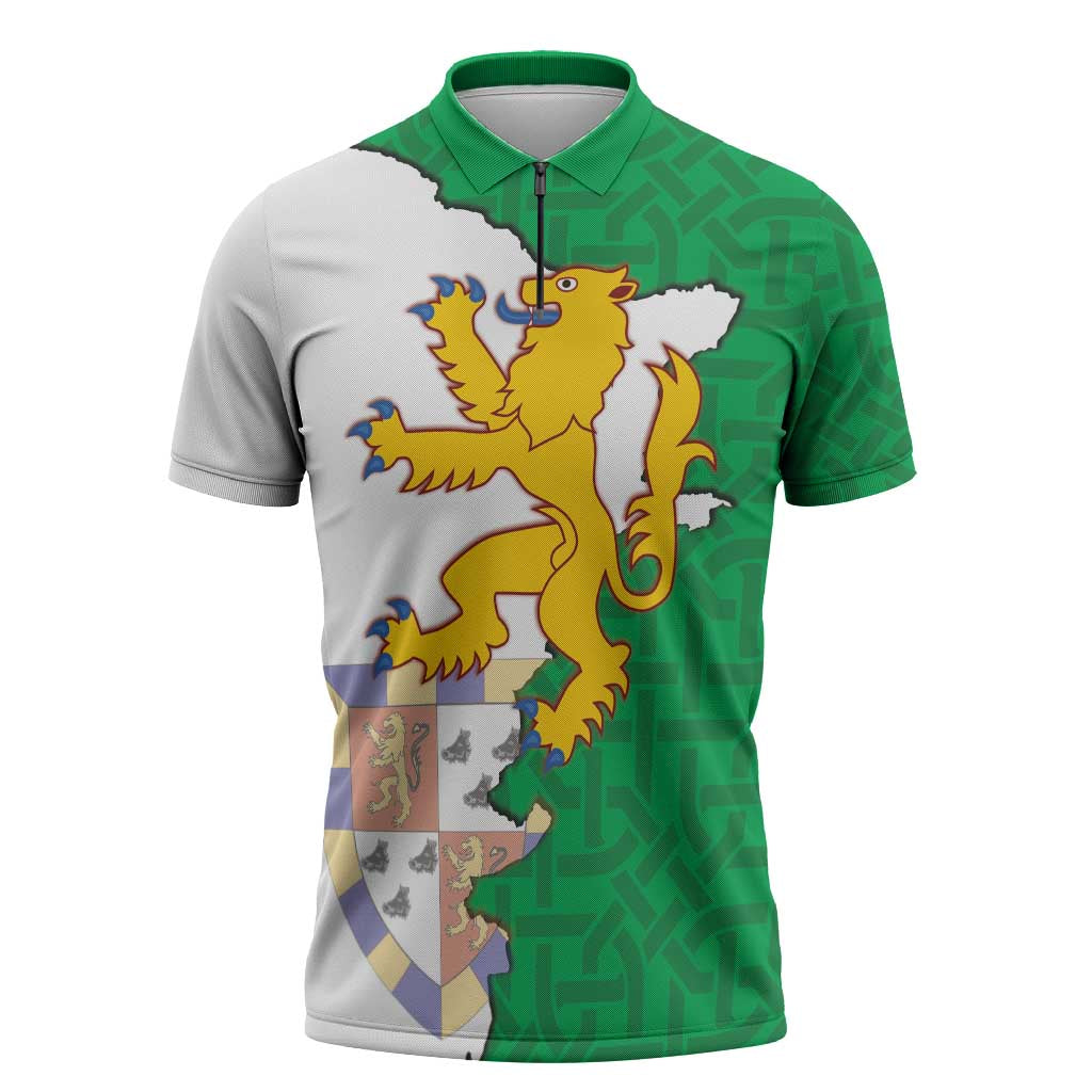 Radnorshire Wales Zipper Polo Shirt Map and Emblem Celtic Style - Wonder Print Shop