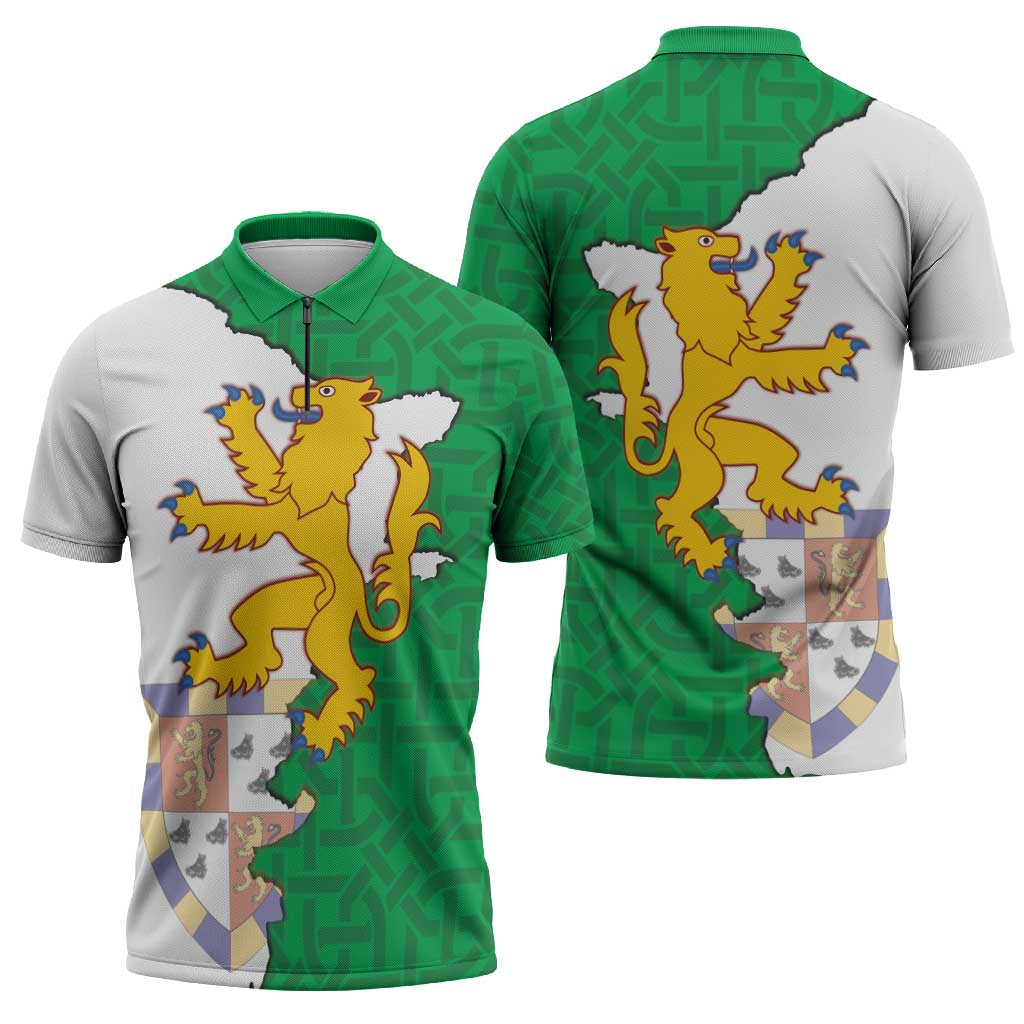 Radnorshire Wales Zipper Polo Shirt Map and Emblem Celtic Style - Wonder Print Shop