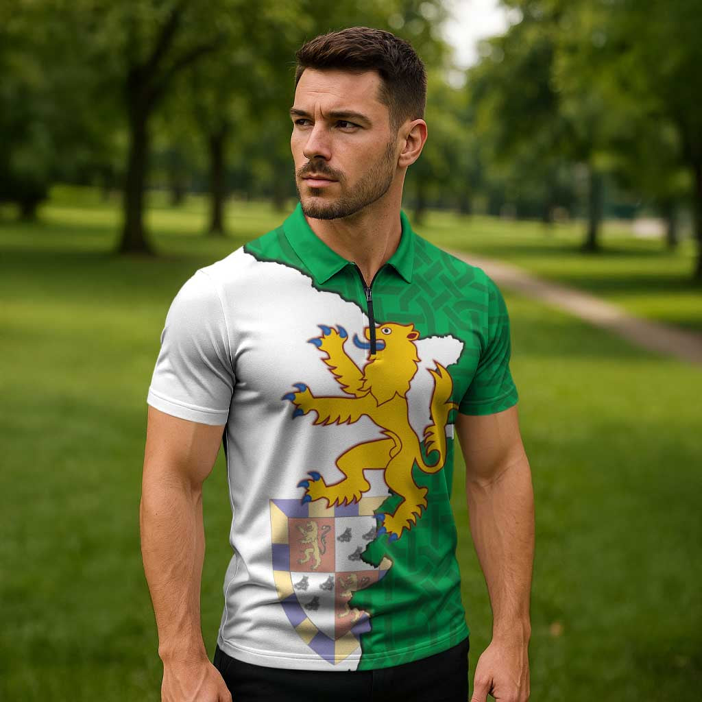 Radnorshire Wales Zipper Polo Shirt Map and Emblem Celtic Style - Wonder Print Shop