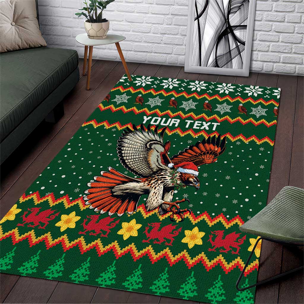 Personalized Radnorshire Wales Christmas Area Rug Red-Tailed Hawk Design - Wonder Print Shop