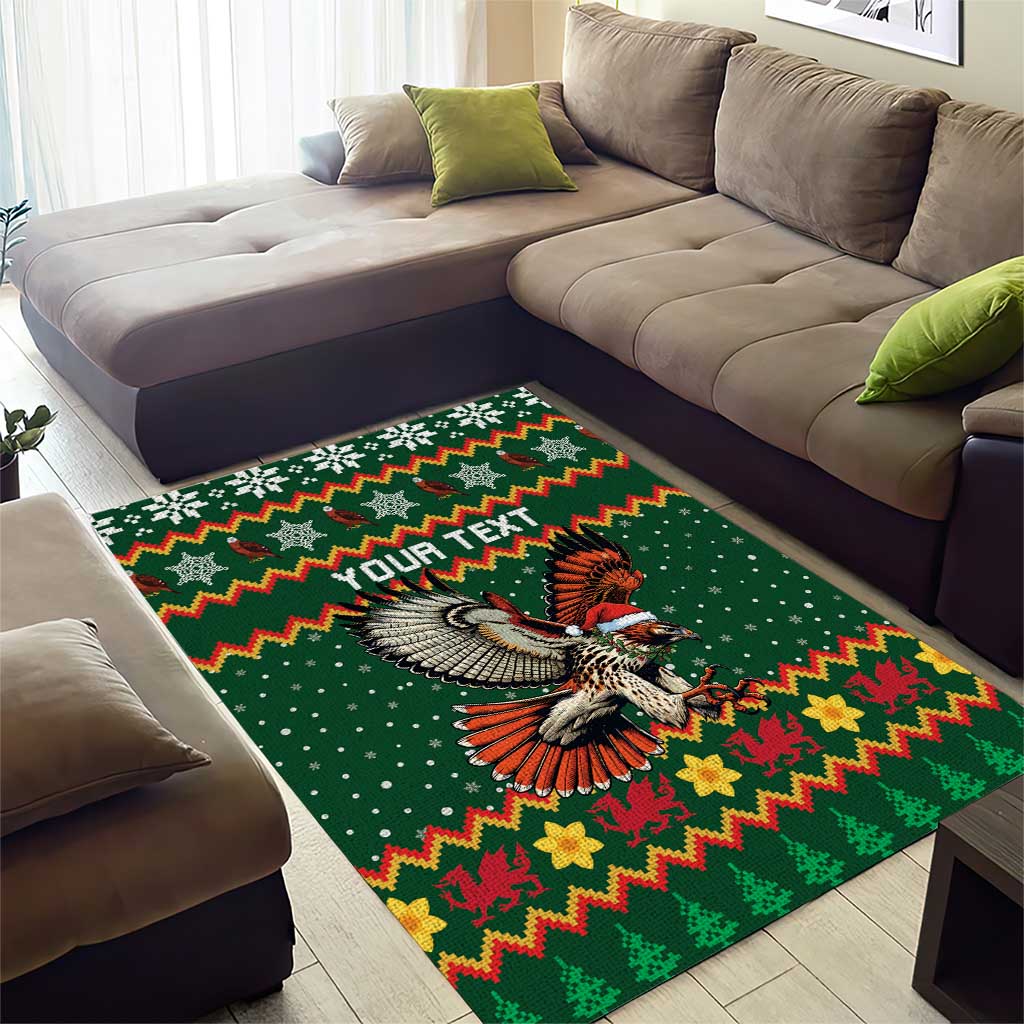 Personalized Radnorshire Wales Christmas Area Rug Red-Tailed Hawk Design - Wonder Print Shop
