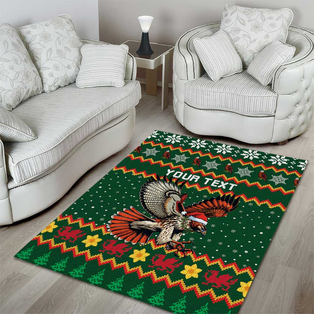 Personalized Radnorshire Wales Christmas Area Rug Red-Tailed Hawk Design - Wonder Print Shop