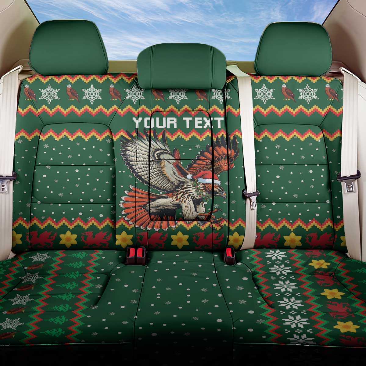 Personalized Radnorshire Wales Christmas Back Car Seat Cover Red-Tailed Hawk Design - Wonder Print Shop