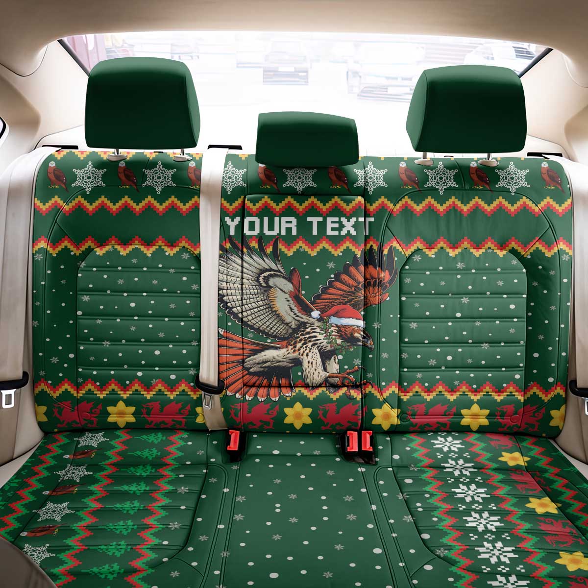 Personalized Radnorshire Wales Christmas Back Car Seat Cover Red-Tailed Hawk Design - Wonder Print Shop