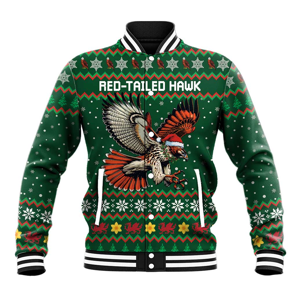 Personalized Radnorshire Wales Christmas Baseball Jacket Red-Tailed Hawk Design - Wonder Print Shop