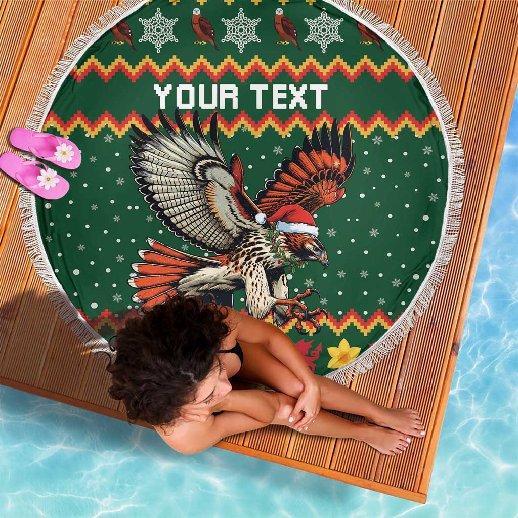 Personalized Radnorshire Wales Christmas Beach Blanket Red-Tailed Hawk Design - Wonder Print Shop