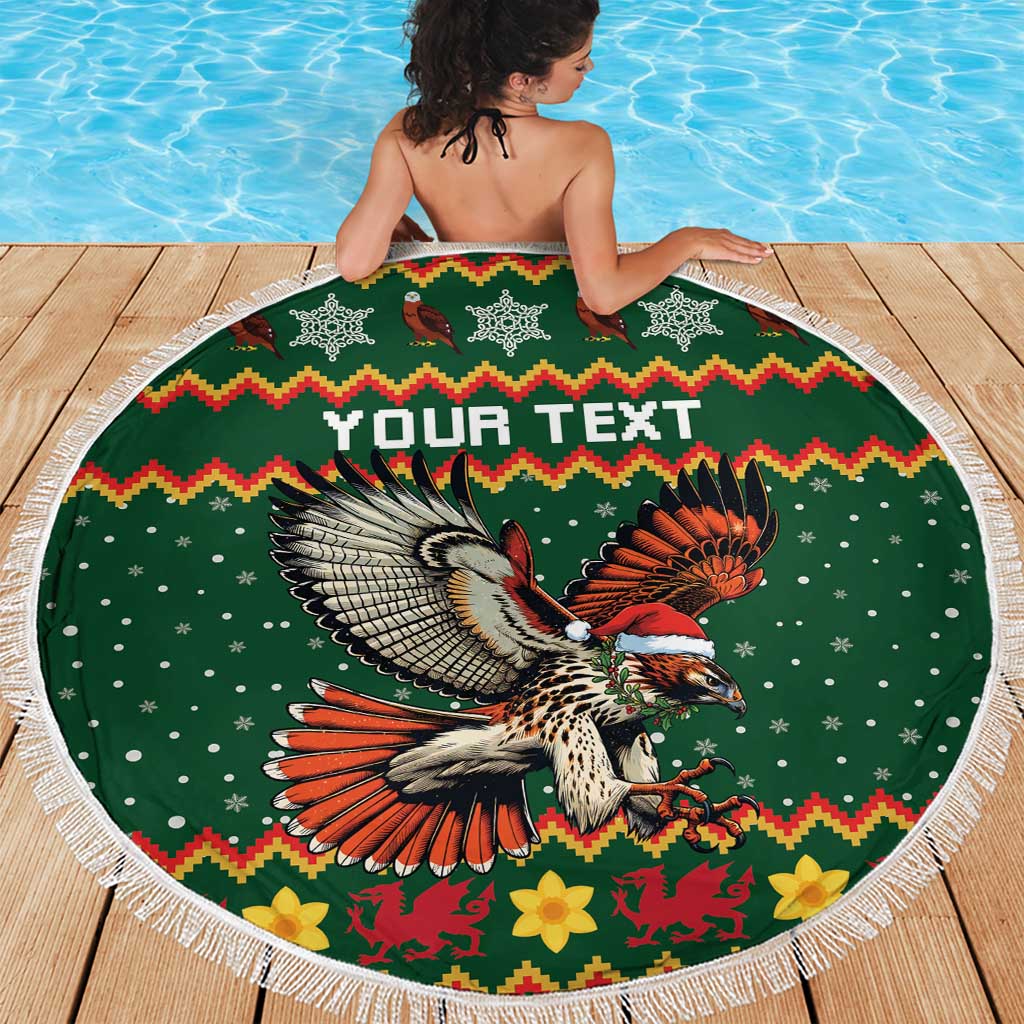 Personalized Radnorshire Wales Christmas Beach Blanket Red-Tailed Hawk Design - Wonder Print Shop