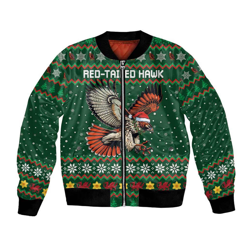 Personalized Radnorshire Wales Christmas Bomber Jacket Red-Tailed Hawk Design - Wonder Print Shop