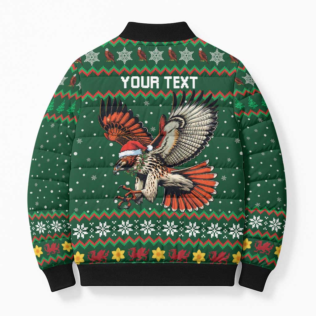 Personalized Radnorshire Wales Christmas Bomber Puffer Jacket Red-Tailed Hawk Design - Wonder Print Shop