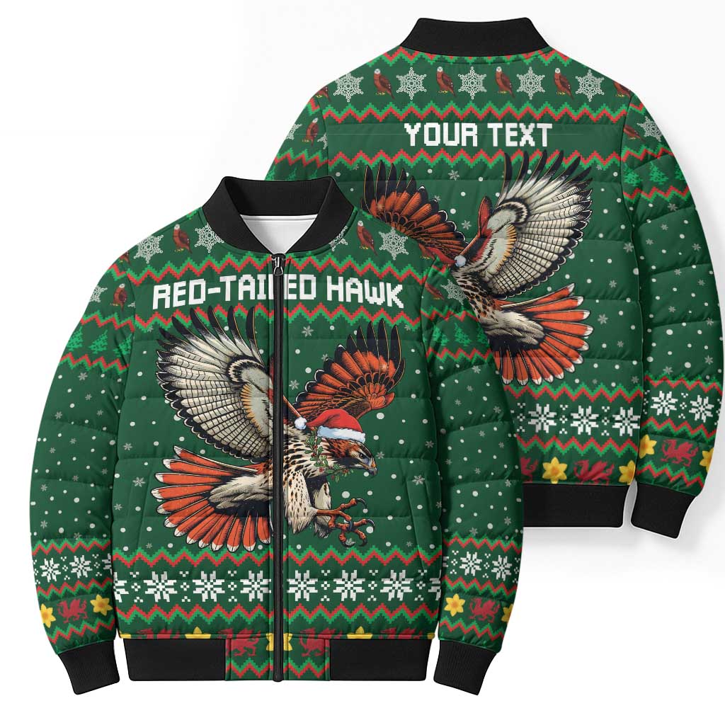 Personalized Radnorshire Wales Christmas Bomber Puffer Jacket Red-Tailed Hawk Design - Wonder Print Shop