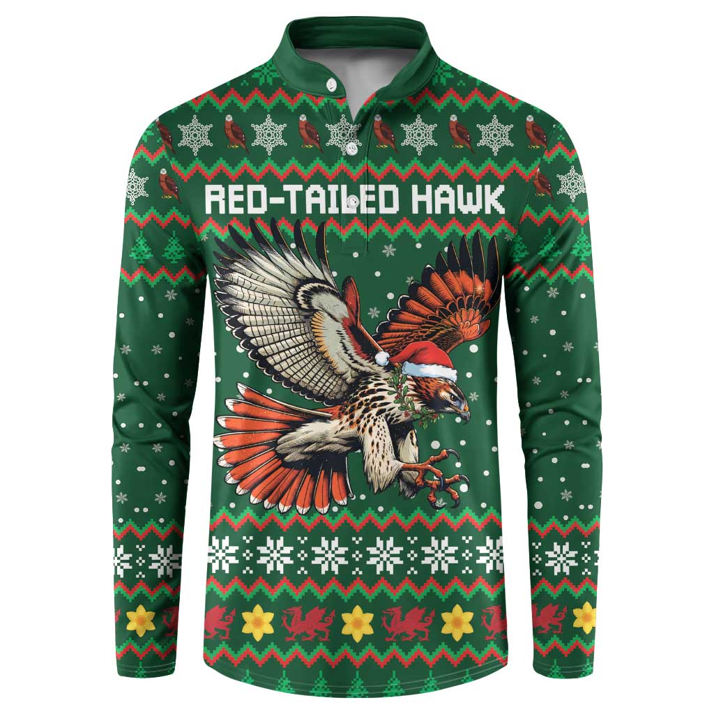 Personalized Radnorshire Wales Christmas Button Sweatshirt Red-Tailed Hawk Design - Wonder Print Shop