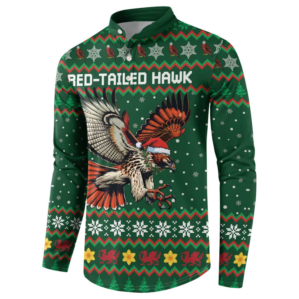 Personalized Radnorshire Wales Christmas Button Sweatshirt Red-Tailed Hawk Design - Wonder Print Shop