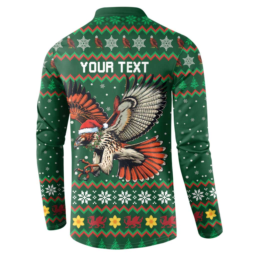 Personalized Radnorshire Wales Christmas Button Sweatshirt Red-Tailed Hawk Design - Wonder Print Shop