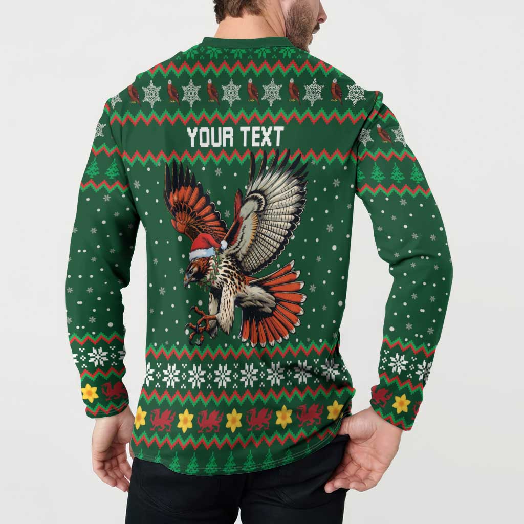 Personalized Radnorshire Wales Christmas Button Sweatshirt Red-Tailed Hawk Design - Wonder Print Shop