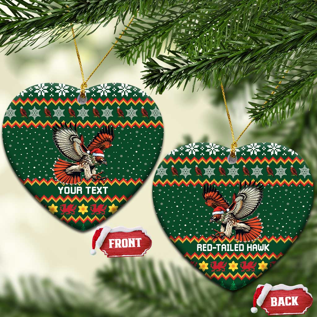 Personalized Radnorshire Wales Christmas Ceramic Ornament Red-Tailed Hawk Design - Wonder Print Shop