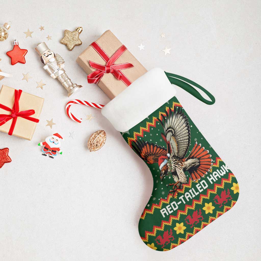Personalized Radnorshire Wales Christmas Stocking Red-Tailed Hawk Design - Wonder Print Shop