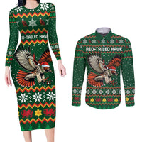 Personalized Radnorshire Wales Christmas Couples Matching Long Sleeve Bodycon Dress and Long Sleeve Button Shirt Red-Tailed Hawk Design - Wonder Print Shop