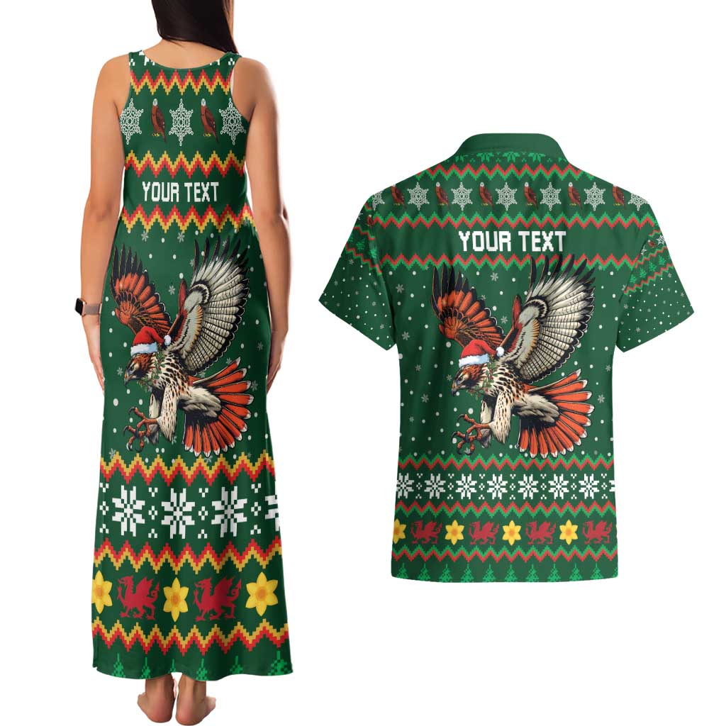 Personalized Radnorshire Wales Christmas Couples Matching Tank Maxi Dress and Hawaiian Shirt Red-Tailed Hawk Design - Wonder Print Shop