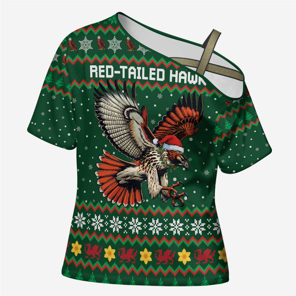 Personalized Radnorshire Wales Christmas Cross Shoulder Shirt Red-Tailed Hawk Design - Wonder Print Shop