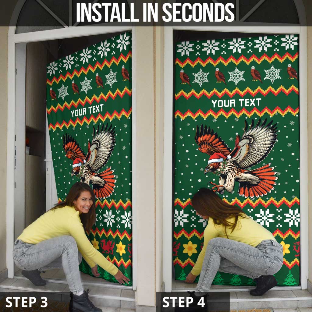 Personalized Radnorshire Wales Christmas Door Cover Red-Tailed Hawk Design - Wonder Print Shop