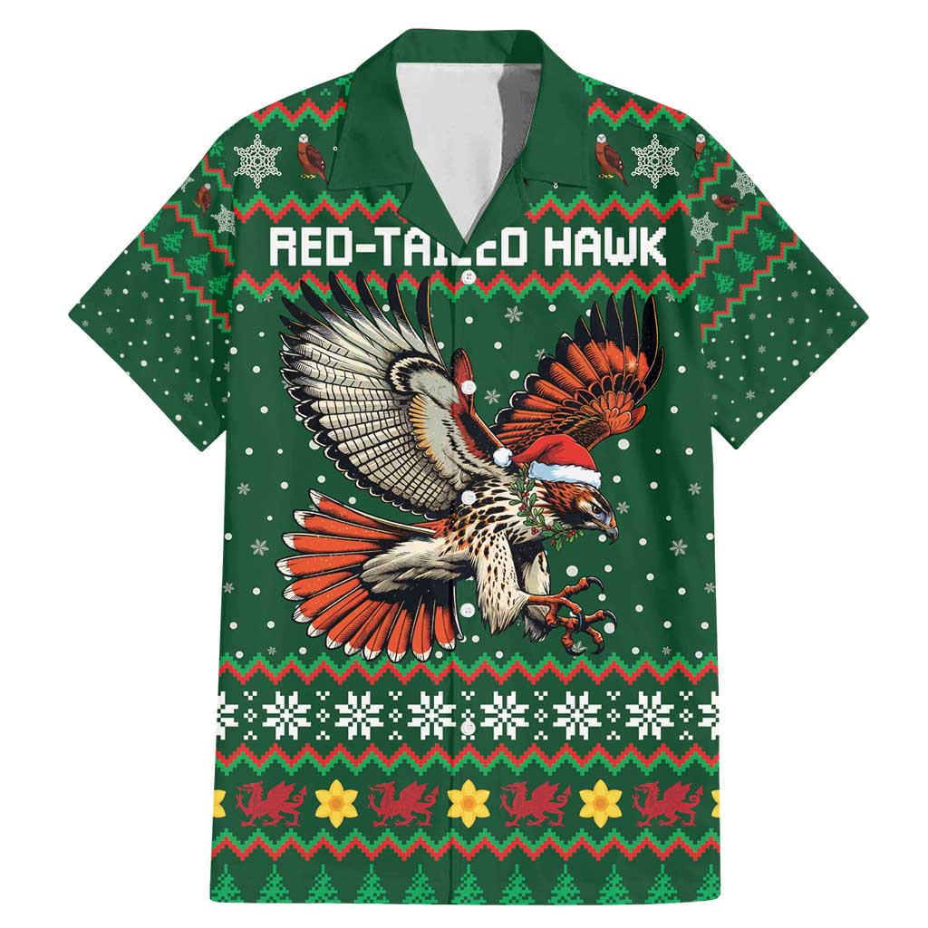 Personalized Radnorshire Wales Christmas Family Matching Mermaid Dress and Hawaiian Shirt Red-Tailed Hawk Design - Wonder Print Shop