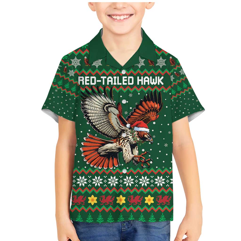 Personalized Radnorshire Wales Christmas Family Matching Mermaid Dress and Hawaiian Shirt Red-Tailed Hawk Design - Wonder Print Shop