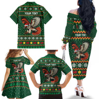 Personalized Radnorshire Wales Christmas Family Matching Off The Shoulder Long Sleeve Dress and Hawaiian Shirt Red-Tailed Hawk Design - Wonder Print Shop