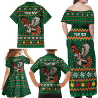 Personalized Radnorshire Wales Christmas Family Matching Off Shoulder Maxi Dress and Hawaiian Shirt Red-Tailed Hawk Design - Wonder Print Shop