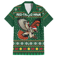 Personalized Radnorshire Wales Christmas Family Matching Off Shoulder Short Dress and Hawaiian Shirt Red-Tailed Hawk Design - Wonder Print Shop