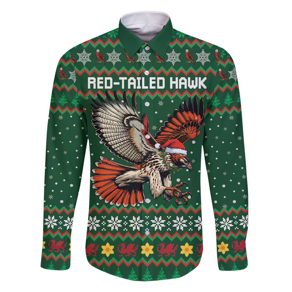 Personalized Radnorshire Wales Christmas Family Matching Short Sleeve Bodycon Dress and Hawaiian Shirt Red-Tailed Hawk Design - Wonder Print Shop