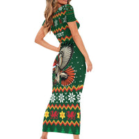 Personalized Radnorshire Wales Christmas Family Matching Short Sleeve Bodycon Dress and Hawaiian Shirt Red-Tailed Hawk Design - Wonder Print Shop