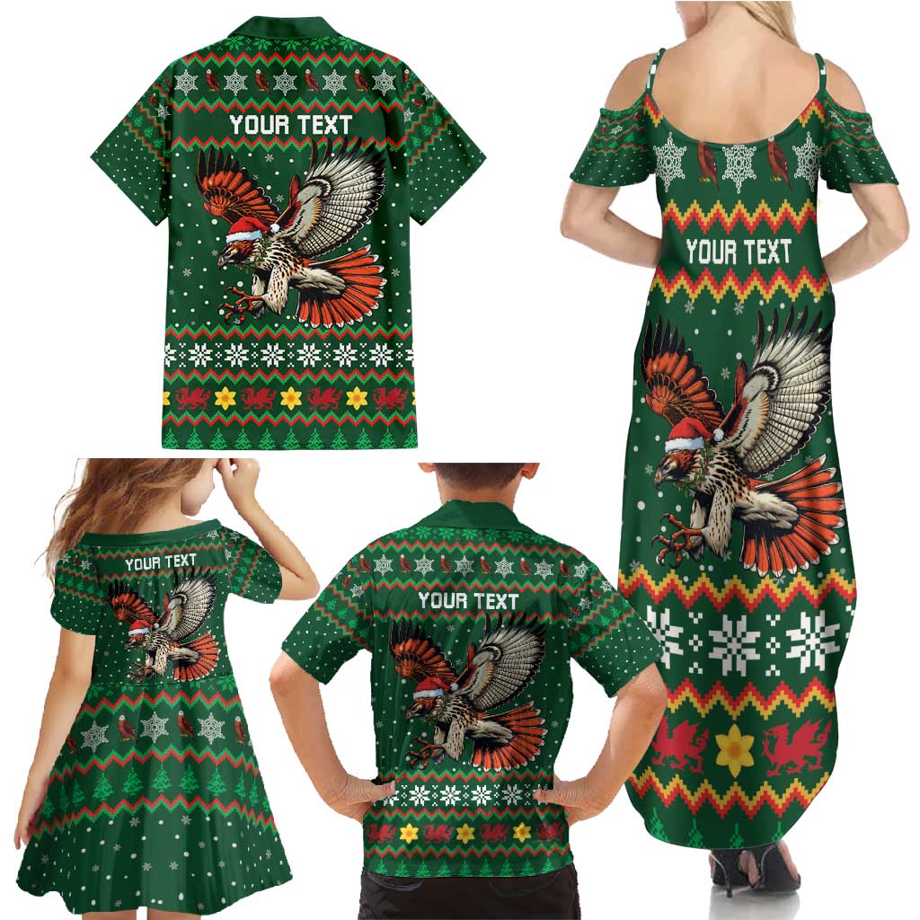 Personalized Radnorshire Wales Christmas Family Matching Summer Maxi Dress and Hawaiian Shirt Red-Tailed Hawk Design - Wonder Print Shop