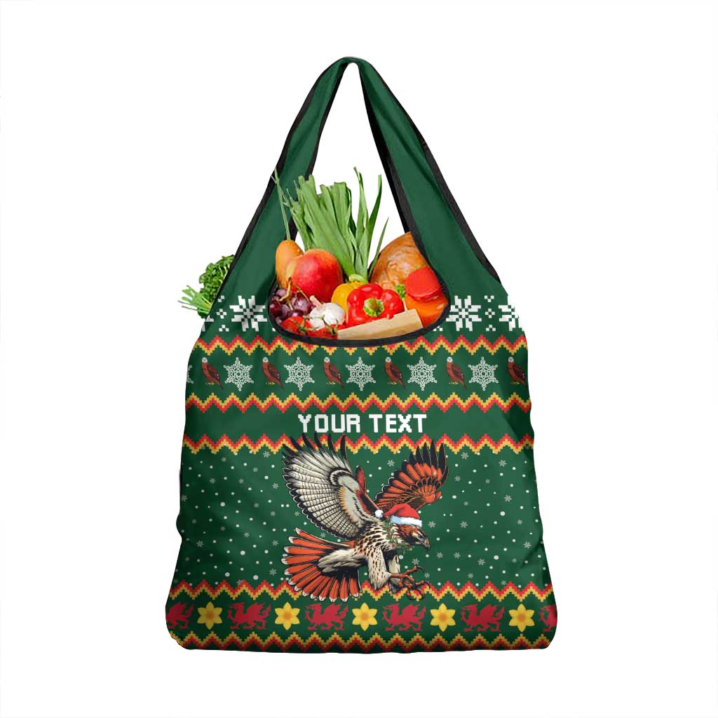 Personalized Radnorshire Wales Christmas Grocery Bag Red-Tailed Hawk Design - Wonder Print Shop