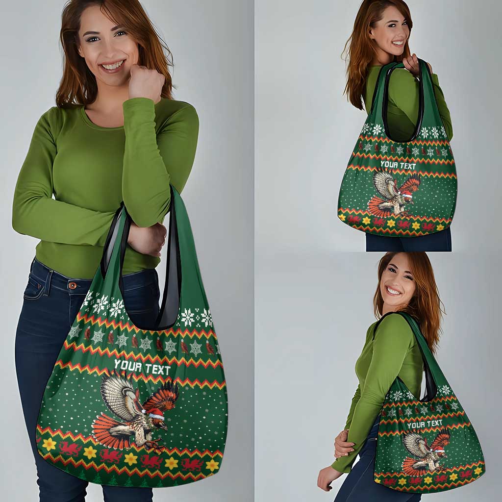 Personalized Radnorshire Wales Christmas Grocery Bag Red-Tailed Hawk Design - Wonder Print Shop