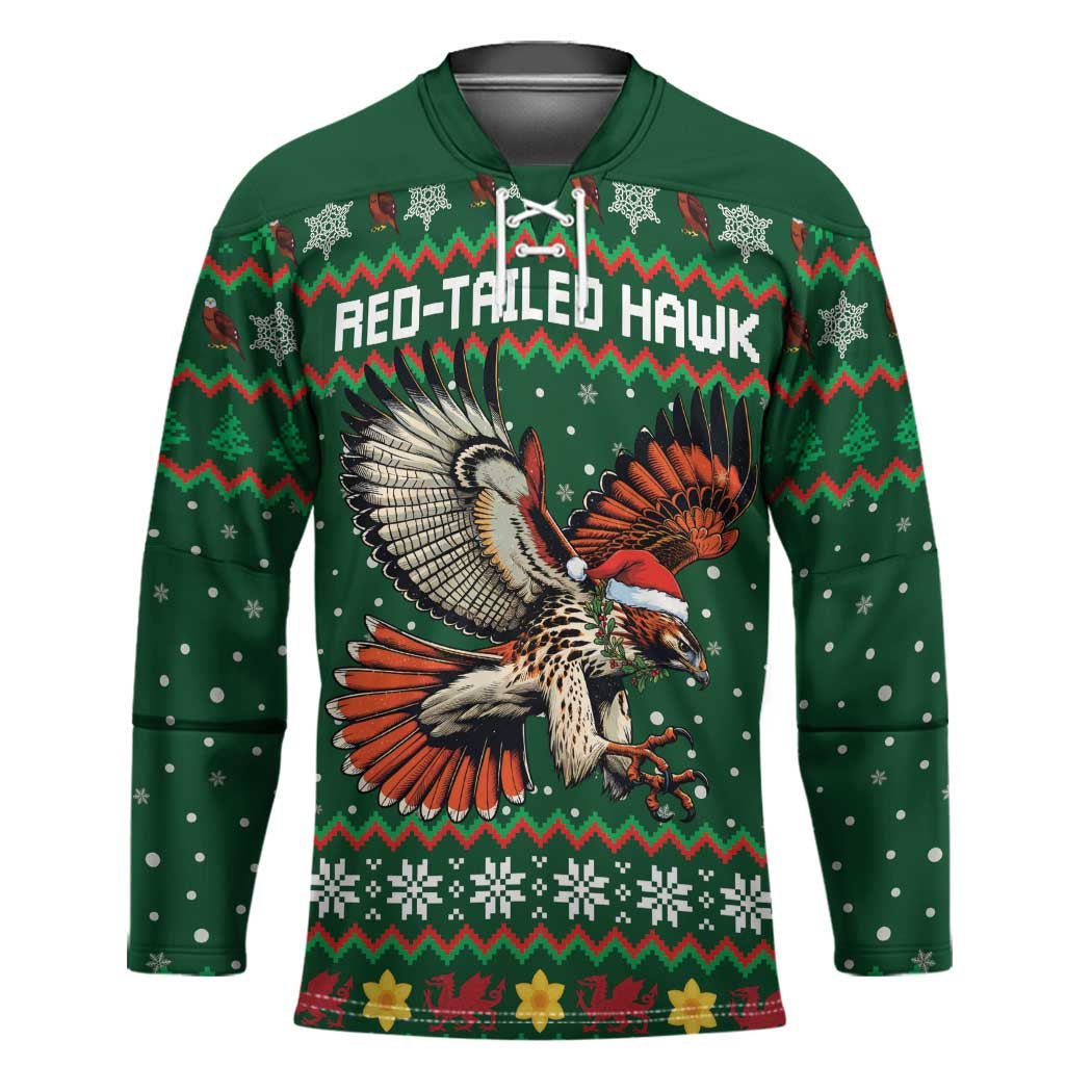 Personalized Radnorshire Wales Christmas Hockey Jersey Red-Tailed Hawk Design - Wonder Print Shop