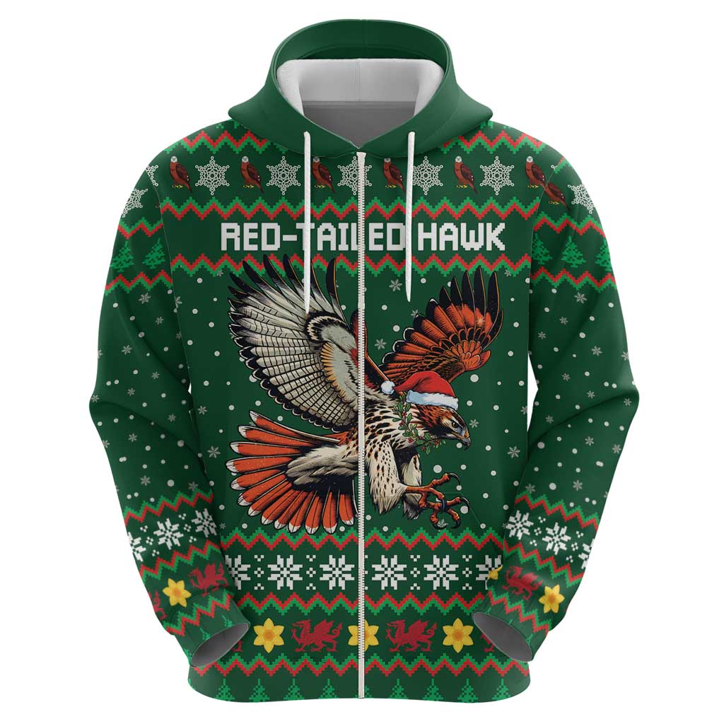 Personalized Radnorshire Wales Christmas Hoodie Red-Tailed Hawk Design - Wonder Print Shop