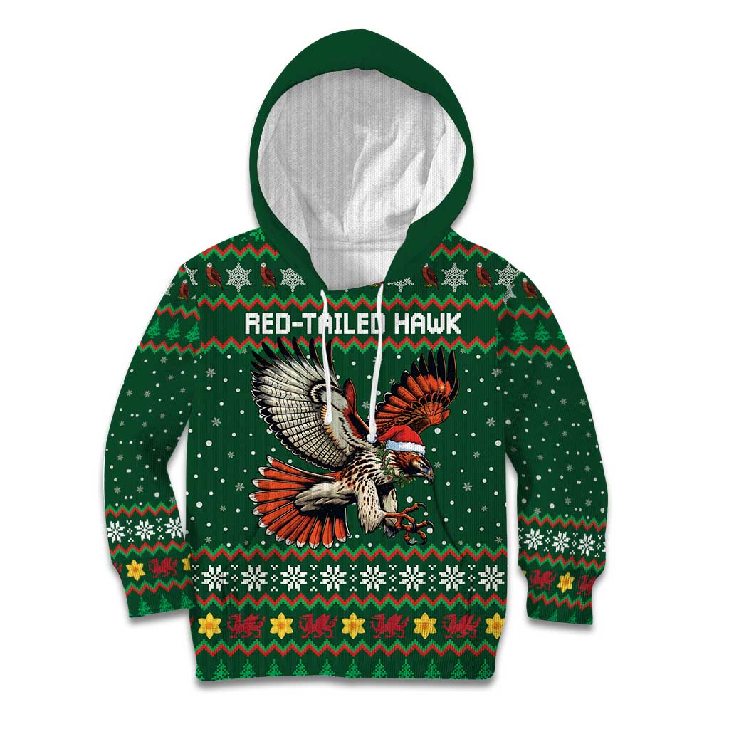 Personalized Radnorshire Wales Christmas Kid Hoodie Red-Tailed Hawk Design - Wonder Print Shop