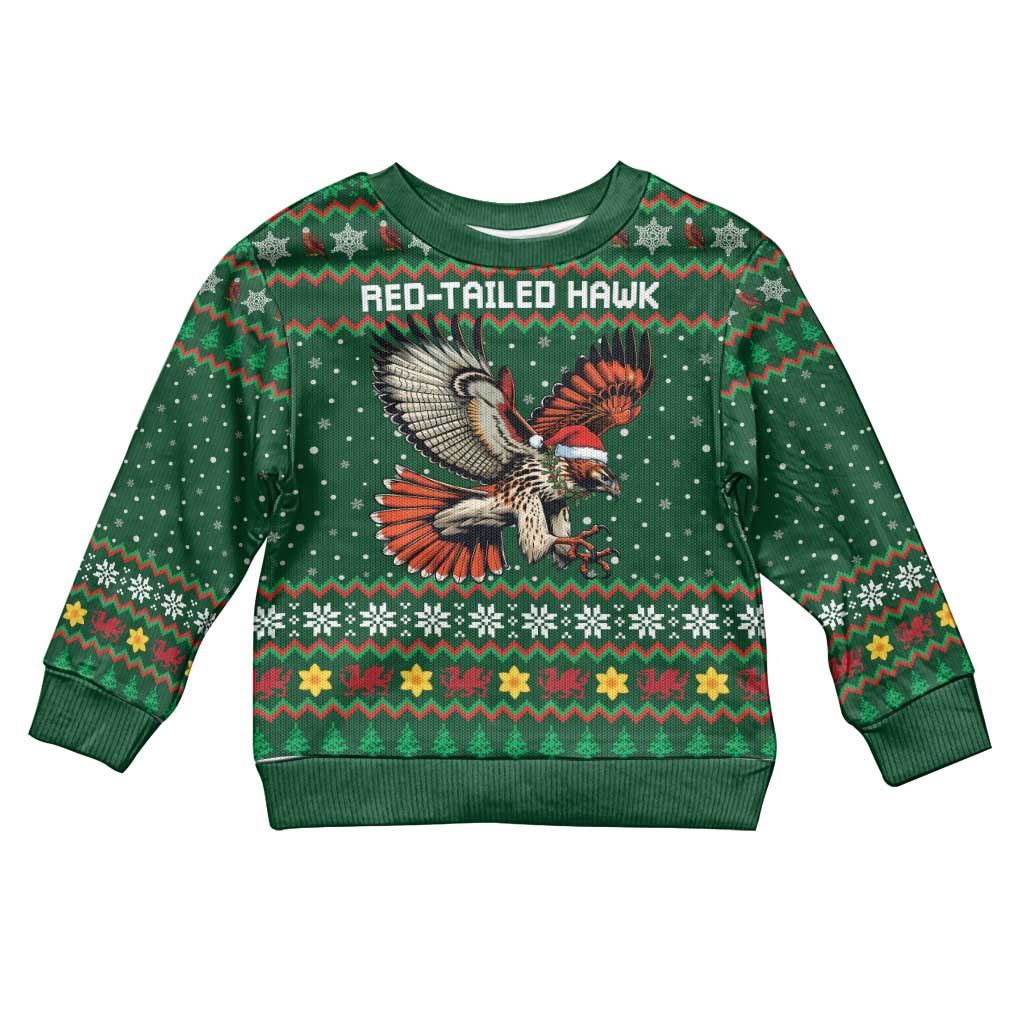 Personalized Radnorshire Wales Christmas Kid Ugly Christmas Sweater Red-Tailed Hawk Design - Wonder Print Shop