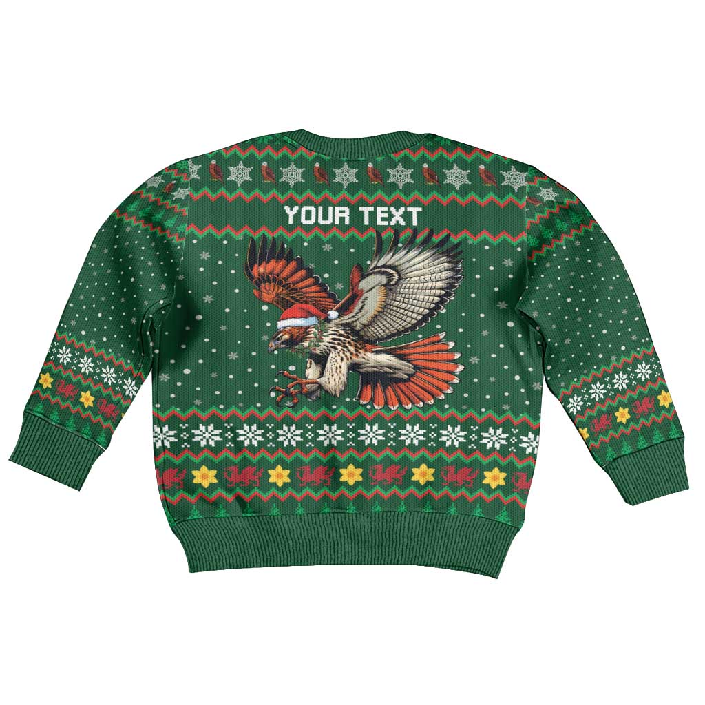 Personalized Radnorshire Wales Christmas Kid Ugly Christmas Sweater Red-Tailed Hawk Design - Wonder Print Shop