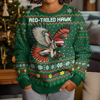 Personalized Radnorshire Wales Christmas Kid Ugly Christmas Sweater Red-Tailed Hawk Design - Wonder Print Shop