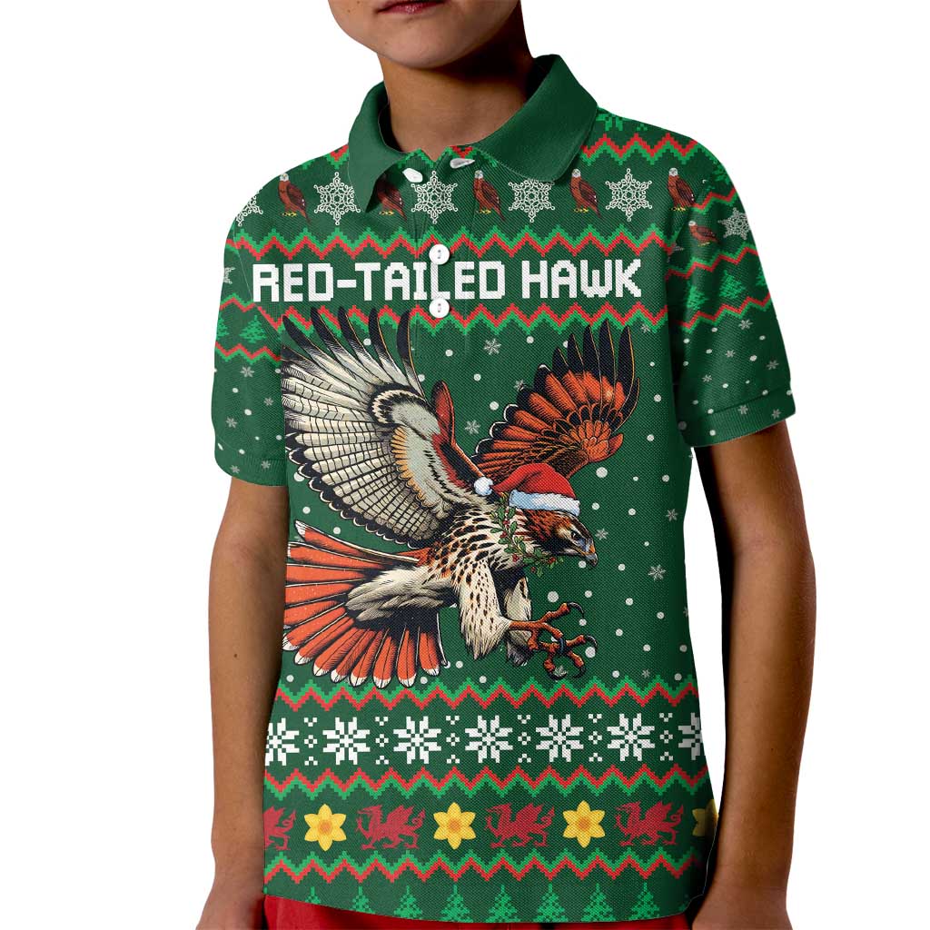 Personalized Radnorshire Wales Christmas Kid Polo Shirt Red-Tailed Hawk Design - Wonder Print Shop