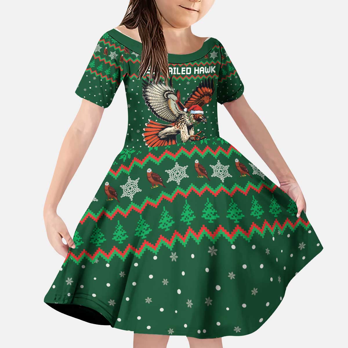 Personalized Radnorshire Wales Christmas Kid Short Sleeve Dress Red-Tailed Hawk Design - Wonder Print Shop