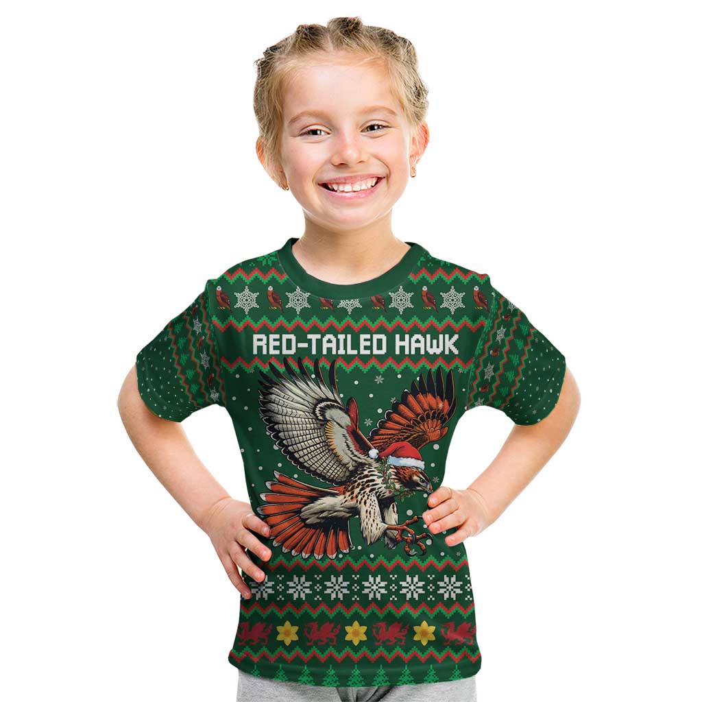 Personalized Radnorshire Wales Christmas Kid T Shirt Red-Tailed Hawk Design - Wonder Print Shop