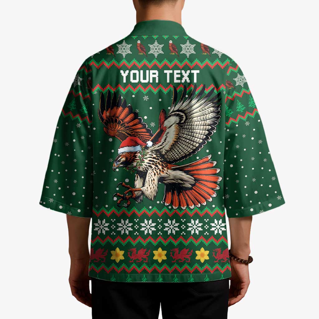 Personalized Radnorshire Wales Christmas Kimono Red-Tailed Hawk Design - Wonder Print Shop