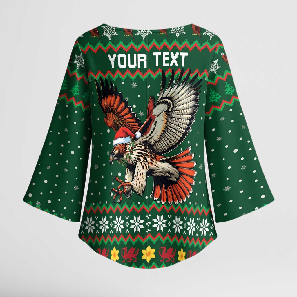 Personalized Radnorshire Wales Christmas Kimono Sleeve Blouse Red-Tailed Hawk Design - Wonder Print Shop