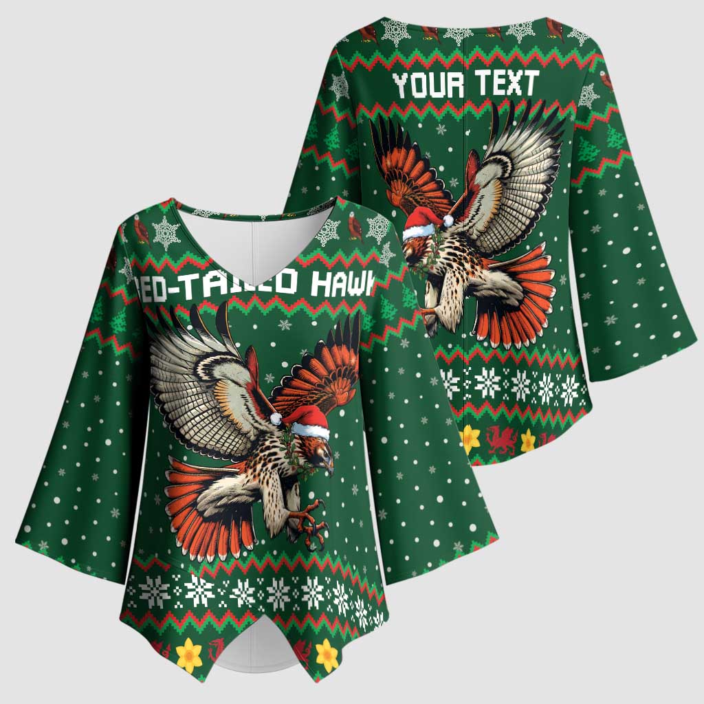 Personalized Radnorshire Wales Christmas Kimono Sleeve Blouse Red-Tailed Hawk Design - Wonder Print Shop