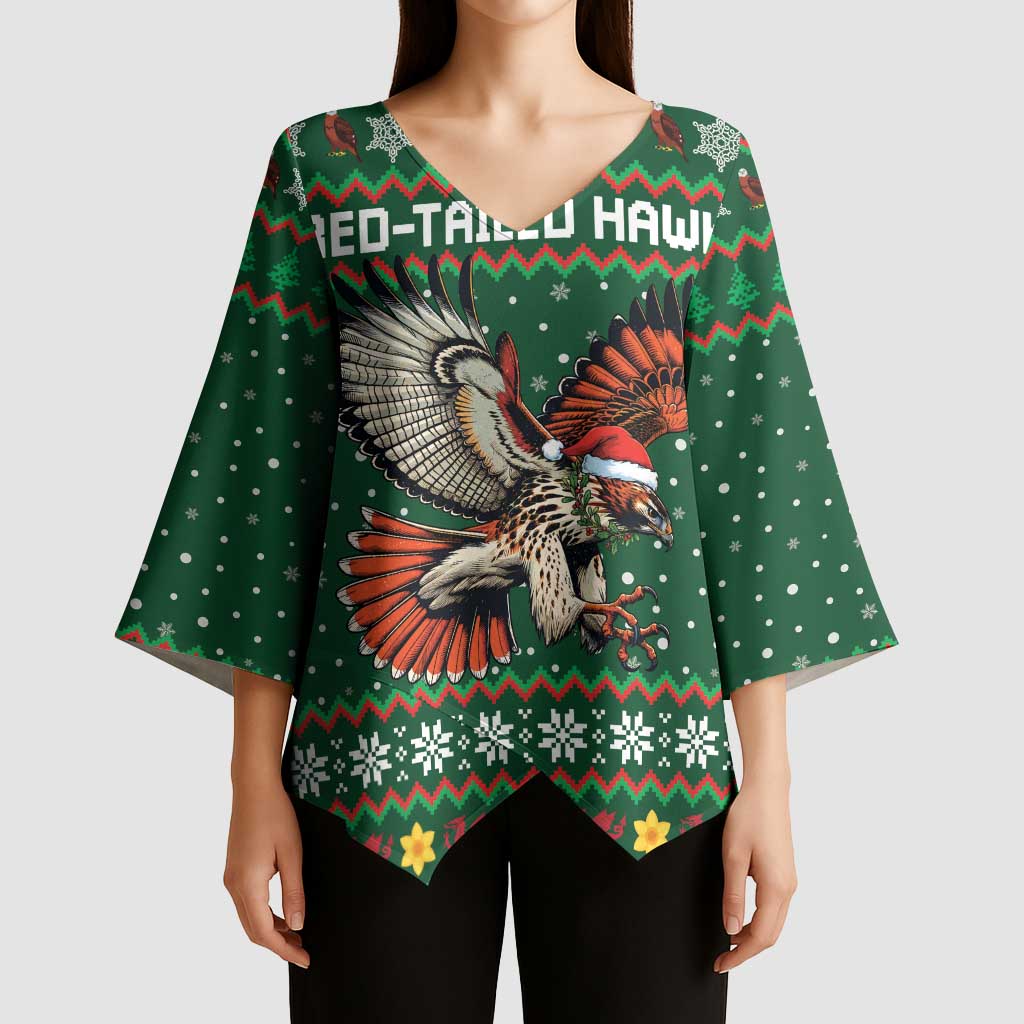 Personalized Radnorshire Wales Christmas Kimono Sleeve Blouse Red-Tailed Hawk Design - Wonder Print Shop