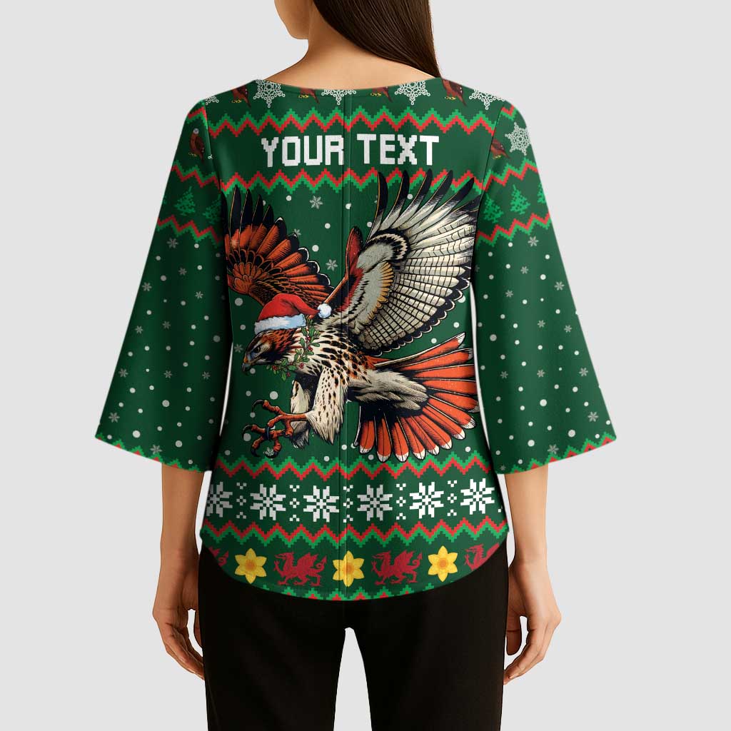 Personalized Radnorshire Wales Christmas Kimono Sleeve Blouse Red-Tailed Hawk Design - Wonder Print Shop
